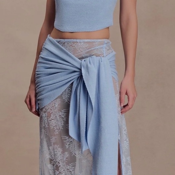 Meshki Light Blue Lucy Lace Maxi Skirt & Knit Halter - Cornflower Blue - Picture 5 of 5